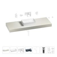Раковина 42 см со столешницей 140 см Wellsee Pure BY Wellsee 201010990 в наборе 9 в 1: столешница, раковина, встраиваемый смеситель, сифон, выпуск, аксессуары (цвет набора матовый белый)