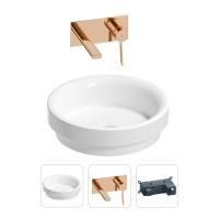 Раковина для ванной Wellsee Doux 201000669 в наборе 2 в 1: круглая раковина белого глянцевого цвета, встраиваемый смеситель в цвете розовое золото