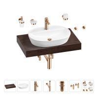 Раковина 60 см со столешницей 80 см Wellsee Calin 201007689 в наборе 10 в 1: столешница, раковина, смеситель, сифон, донный клапан, угловые вентили, аксессуары (цвет розовое золото)