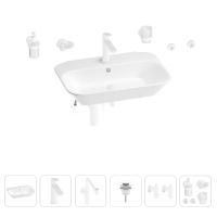 Раковина для ванной Wellsee Eclatant 201007495 в наборе 9 в 1: раковина белого глянцевого цвета, смеситель, сифон, донный клапан, угловые вентили, аксессуары (цвет набора матовый белый)