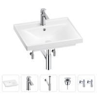 Раковина для ванной Wellsee FreeDom 201004906 в наборе 5 в 1: раковина белого глянцевого цвета, смеситель, сифон, донный клапан, угловые вентили (цвет набора хром)
