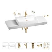 Раковина 70 см со столешницей 140 см Wellsee Graceful Pro 201012793 в наборе 10 в 1: столешница, раковина, смеситель, сифон, донный клапан, угловые вентили, аксессуары (цвет золото)