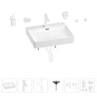 Раковина для ванной Wellsee DeSire 201007570 в наборе 9 в 1: раковина белого глянцевого цвета, смеситель, сифон, выпуск, угловые вентили, аксессуары (цвет набора матовый белый)