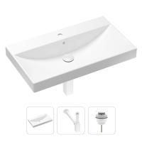 Комплект 3 в 1 Lavinia Boho Bathroom Sink 21520619: врезная фарфоровая раковина 80 см, металлический сифон, донный клапан