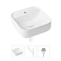 Комплект 3 в 1 Lavinia Boho Bathroom Sink 21520314: накладная фарфоровая раковина 42 см, металлический сифон, донный клапан