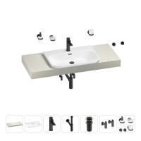 Раковина 65 см со столешницей 120 см Wellsee Eclatant 2.0 201013297 в наборе 10 в 1: столешница, раковина, смеситель, сифон, донный клапан, угловые вентили, аксессуары (цвет матовый черный)