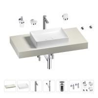 Раковина 50 см со столешницей 100 см Wellsee Pure BY Wellsee 201011191 в наборе 10 в 1: столешница, раковина, высокий смеситель, сифон, выпуск, кран-вентили, аксессуары (цвет хром)