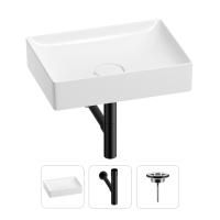 Раковина для ванной Wellsee Pure BY Wellsee 201001237 в наборе 3 в 1: прямоугольная раковина белого глянцевого цвета, сифон, выпуск в цвете матовый черный