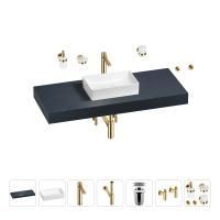 Раковина 42 см со столешницей 120 см Wellsee Pure BY Wellsee 201010908 в наборе 10 в 1: столешница, раковина, высокий смеситель, сифон, выпуск, кран-вентили, аксессуары (цвет золото)