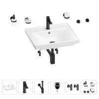 Раковина для ванной Wellsee FreeDom 201006967 в наборе 9 в 1: раковина белого глянцевого цвета, смеситель, сифон, донный клапан, угловые вентили, аксессуары (цвет набора матовый черный)