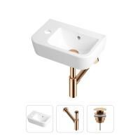 Комплект 3 в 1 Lavinia Boho One 21520743: подвесная фарфоровая раковина для туалета 37 см (отверстие под смеситель слева), металлический сифон, донный клапан