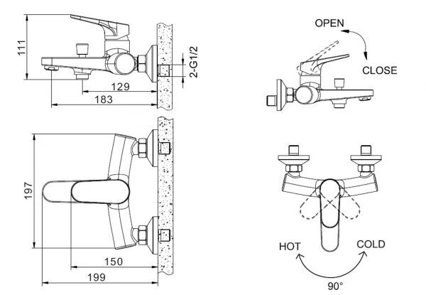 Смеситель для ванны Bravat Eler F6191238CP-01-RUS