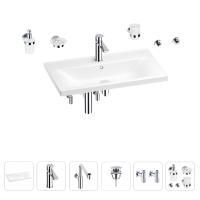 Раковина для ванной Wellsee FreeDom 201007091 в наборе 9 в 1: раковина белого глянцевого цвета, смеситель, сифон, донный клапан, угловые вентили, аксессуары (цвет набора хром)