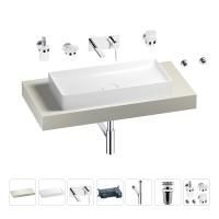Раковина 75 см со столешницей 100 см Wellsee Pure BY Wellsee 201011566 в наборе 9 в 1: столешница, раковина, встраиваемый смеситель, сифон, выпуск, аксессуары (цвет набора хром)