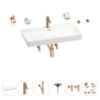 Раковина для ванной Wellsee Bromance 201007619 в наборе 9 в 1: раковина белого глянцевого цвета, смеситель, сифон, выпуск, угловые вентили, аксессуары (цвет набора розовое золото)