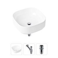 Комплект 3 в 1 Lavinia Boho Bathroom Sink 21520219: накладная фарфоровая раковина 40 см, металлический сифон, донный клапан