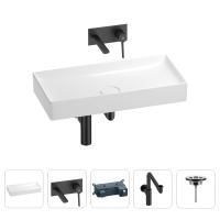 Раковина для ванной Wellsee Pure BY Wellsee 201002797 в наборе 4 в 1: раковина белого глянцевого цвета, встраиваемый смеситель, сифон, выпуск (цвет набора матовый черный)