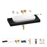 Раковина 90 см со столешницей 120 см Wellsee Croquis 201008488 в наборе 9 в 1: столешница, раковина, встраиваемый смеситель, сифон, выпуск, аксессуары (цвет набора золото)