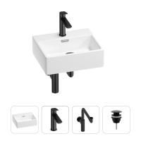 Раковина для ванной Wellsee Graceful Pro 201002892 в наборе 4 в 1: раковина белого глянцевого цвета, смеситель, сифон, донный клапан (цвет набора матовый черный)