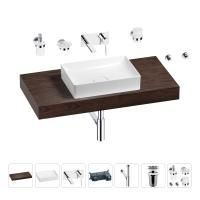 Раковина 50 см со столешницей 100 см Wellsee Pure BY Wellsee 201011266 в наборе 9 в 1: столешница, раковина, встраиваемый смеситель, сифон, выпуск, аксессуары (цвет набора хром)