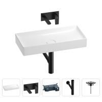Раковина для ванной Wellsee Pure BY Wellsee 201002752 в наборе 4 в 1: раковина белого глянцевого цвета, встраиваемый смеситель, сифон, выпуск (цвет набора матовый черный)