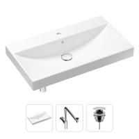 Комплект 3 в 1 Lavinia Boho Bathroom Sink 21520641: врезная фарфоровая раковина 80 см, металлический сифон, донный клапан