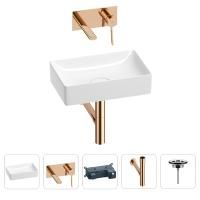 Раковина для ванной Wellsee Pure BY Wellsee 201002569 в наборе 4 в 1: раковина белого глянцевого цвета, встраиваемый смеситель, сифон, выпуск (цвет набора розовое золото)