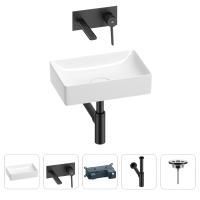 Раковина для ванной Wellsee Pure BY Wellsee 201002582 в наборе 4 в 1: раковина белого глянцевого цвета, встраиваемый смеситель, сифон, выпуск (цвет набора матовый черный)