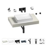 Раковина 50 см со столешницей 80 см Wellsee Pure BY Wellsee 201011082 в наборе 9 в 1: столешница, раковина, встраиваемый смеситель, сифон, выпуск, аксессуары (цвет набора матовый черный)