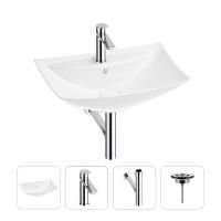 Раковина для ванной Wellsee Cerulean 201003021 в наборе 4 в 1: раковина белого глянцевого цвета, смеситель, сифон, выпуск (цвет набора хром)