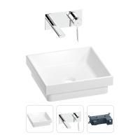 Раковина для ванной Wellsee Doux 201000646 в наборе 2 в 1: квадратная раковина белого глянцевого цвета, встраиваемый смеситель в цвете хром