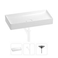 Раковина для ванной Wellsee Pure BY Wellsee 201001270 в наборе 3 в 1: прямоугольная раковина белого глянцевого цвета, сифон, выпуск в цвете матовый белый