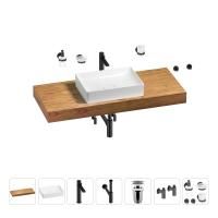 Раковина 50 см со столешницей 120 см Wellsee Pure BY Wellsee 201011357 в наборе 10 в 1: столешница, раковина, высокий смеситель, сифон, выпуск, кран-вентили, аксессуары (цвет матовый черный)