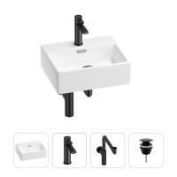 Раковина для ванной Wellsee Graceful Pro 201002897 в наборе 4 в 1: раковина белого глянцевого цвета, смеситель, сифон, донный клапан (цвет набора матовый черный)