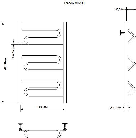 Полотенцесушитель водяной Aquanet Paolo 800x500, хром