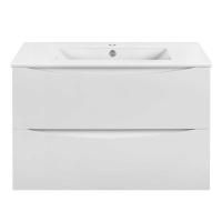 Тумба Vincea Mia Slim 800 подвесная, 2 выкатных ящика soft close, G.White с умывальником VBS-13980S1 керамическая, цвет белый