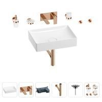 Раковина для ванной Wellsee Pure BY Wellsee 201006404 в наборе 8 в 1: раковина белого глянцевого цвета, встраиваемый смеситель, сифон, выпуск, аксессуары (цвет набора розовое золото)