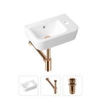 Комплект 3 в 1 Lavinia Boho One 21520754: подвесная фарфоровая раковина для туалета 37 см (отверстие под смеситель справа), металлический сифон, донный клапан