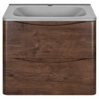 Тумба Vincea Paola 600 подвесная, 2 выкатных ящика soft close, R.Wood с умывальником VCB-2VP600G из кварцевого камня, цвет серый