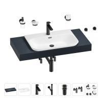 Раковина 65 см со столешницей 100 см Wellsee Eclatant 2.0 201013242 в наборе 10 в 1: столешница, раковина, смеситель, сифон, донный клапан, угловые вентили, аксессуары (цвет матовый черный)