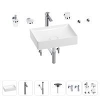 Раковина для ванной Wellsee Pure BY Wellsee 201006411 в наборе 9 в 1: раковина белого глянцевого цвета, высокий смеситель, сифон, выпуск, угловые вентили, аксессуары (цвет хром)
