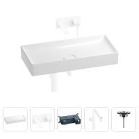 Раковина для ванной Wellsee Pure BY Wellsee 201002800 в наборе 4 в 1: раковина белого глянцевого цвета, встраиваемый смеситель, сифон, выпуск (цвет набора матовый белый)