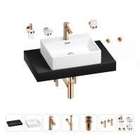 Раковина 50 см со столешницей 80 см Wellsee Graceful Pro 201012444 в наборе 10 в 1: столешница, раковина, смеситель, сифон, донный клапан, угловые вентили, аксессуары (цвет розовое золото)