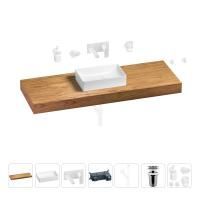 Раковина 42 см со столешницей 140 см Wellsee Pure BY Wellsee 201011020 в наборе 9 в 1: столешница, раковина, встраиваемый смеситель, сифон, выпуск, аксессуары (цвет набора матовый белый)