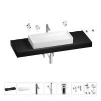 Раковина 75 см со столешницей 140 см Wellsee Pure BY Wellsee 201011896 в наборе 10 в 1: столешница, раковина, высокий смеситель, сифон, выпуск, кран-вентили, аксессуары (цвет хром)
