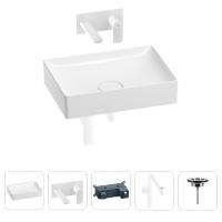 Раковина для ванной Wellsee Pure BY Wellsee 201002695 в наборе 4 в 1: раковина белого глянцевого цвета, встраиваемый смеситель, сифон, выпуск (цвет набора матовый белый)