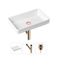Комплект 3 в 1 Lavinia Boho Bathroom Sink 21520140: накладная фарфоровая раковина 55 см, металлический сифон, донный клапан
