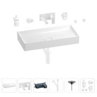 Раковина для ванной Wellsee Pure BY Wellsee 201006465 в наборе 8 в 1: раковина белого глянцевого цвета, встраиваемый смеситель, сифон, выпуск, аксессуары (цвет набора матовый белый)
