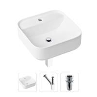 Комплект 3 в 1 Lavinia Boho Bathroom Sink 21520285: накладная фарфоровая раковина 42 см, металлический сифон, донный клапан