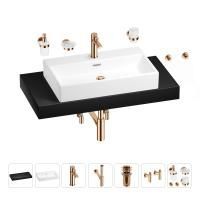 Раковина 70 см со столешницей 100 см Wellsee Graceful Pro 201012689 в наборе 10 в 1: столешница, раковина, смеситель, сифон, донный клапан, угловые вентили, аксессуары (цвет розовое золото)